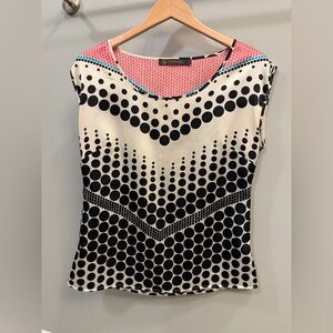 Outback Red by The Limited Black, Cream, Pink and Turquoise Geometric Dot Blouse